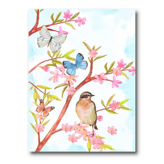 Designart - Clever Bird Sitting On Branch of A Spring Tree